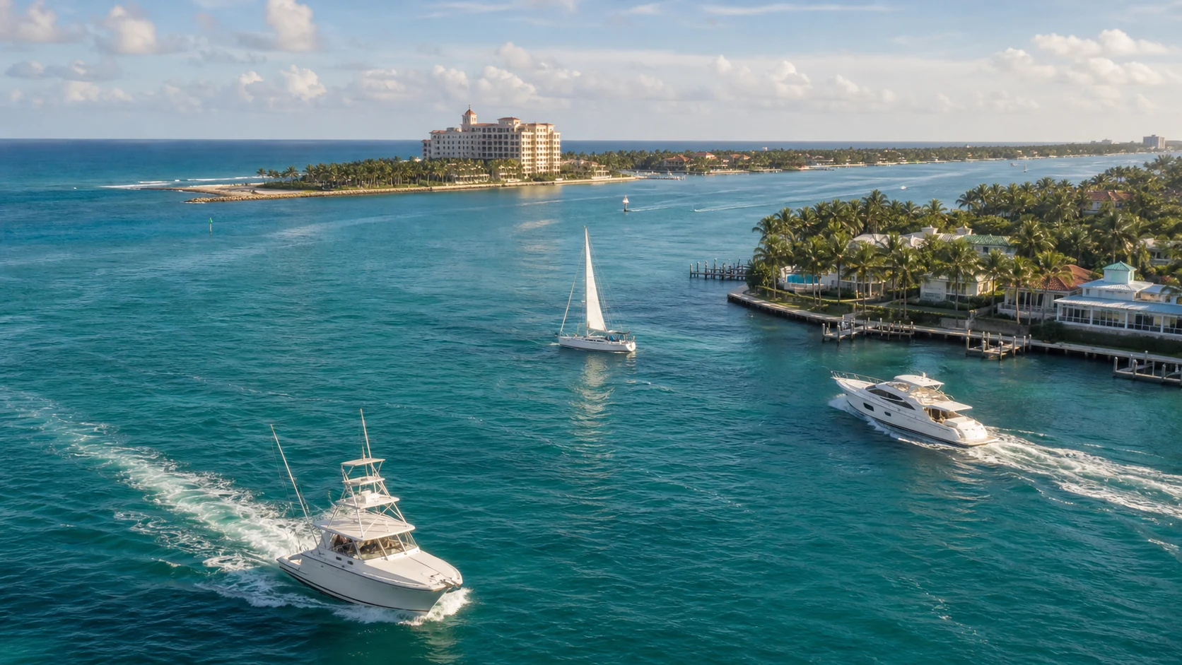 Boats traveling through Palm Beach Inlet near Lake Worth Lagoon